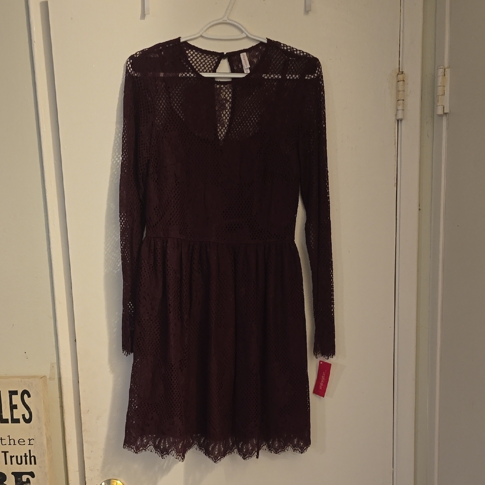 Xhilaration Long Sleeve Lace Dress - Burgandy, Purple.